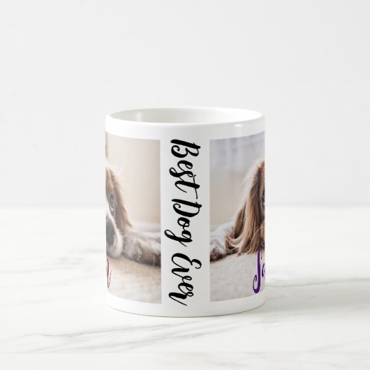 パーソナライズされたシンプル犬の写真と名前keepsake コーヒーマグカップ (中央)