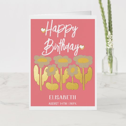 パーソナライズされたシンプル紫フローラ雌誕生日 箔グリーティングカード (花)