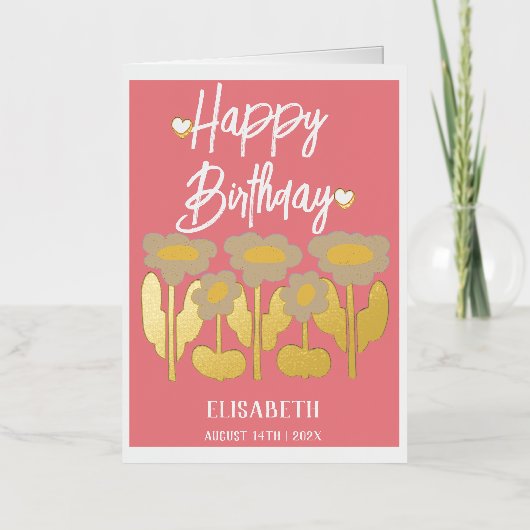 パーソナライズされたシンプル紫フローラ雌誕生日 箔グリーティングカード (正面)