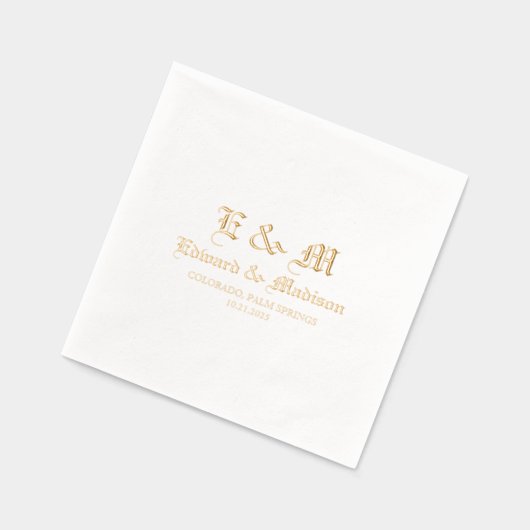 パーソナライズされたシンプル結婚タイポグラフィ 箔ナプキン (左)