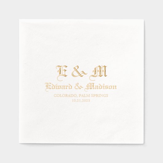 パーソナライズされたシンプル結婚タイポグラフィ 箔ナプキン (正面)