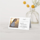 パーソナライズされたシンプル結婚写真 プレイスカード (正面)
