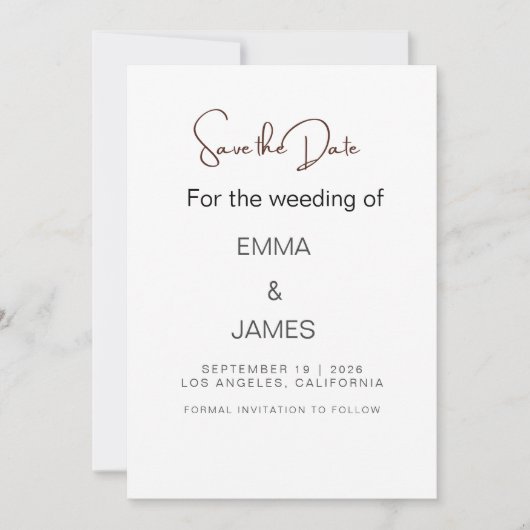 パーソナライズされたシンプル結婚式招待状 招待状 (正面)