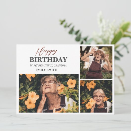 パーソナライズされたシンプル誕生日おばあちゃんおもしろい写真 カード (スタンド正面)