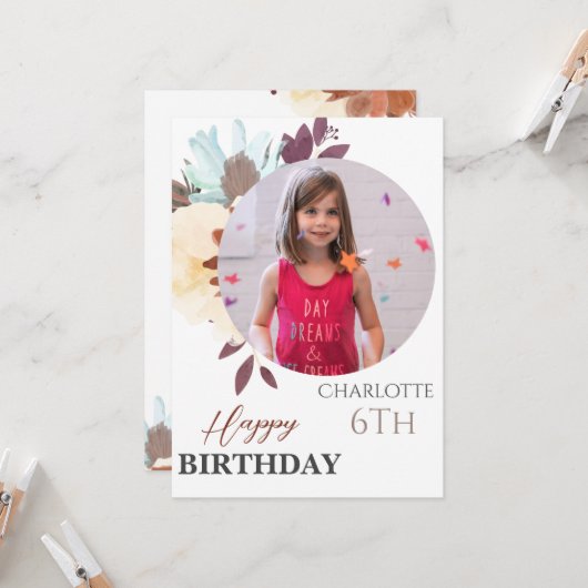 パーソナライズされたシンプル誕生日スタイリッシュおもしろい写真 カード (正面/裏面インサイチュ)