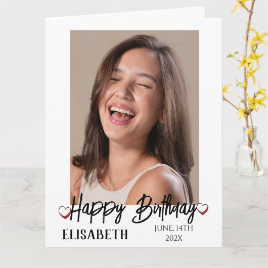 パーソナライズされたシンプル誕生日スタイリッシュおもしろい写真 カード (黄色い花)