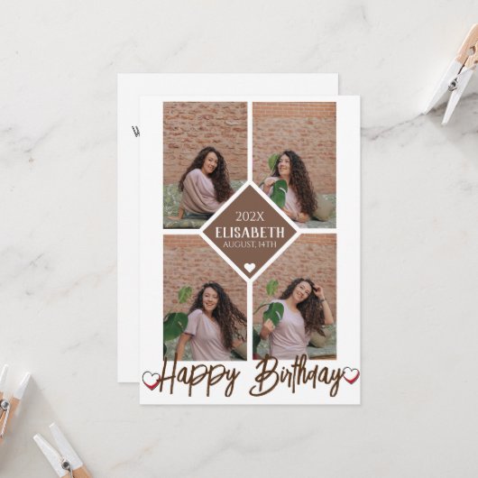 パーソナライズされたシンプル誕生日スタイリッシュコラージュ カード (正面/裏面インサイチュ)