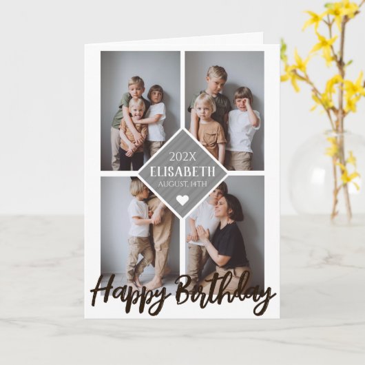 パーソナライズされたシンプル誕生日スタイリッシュコラージュ カード (黄色い花)