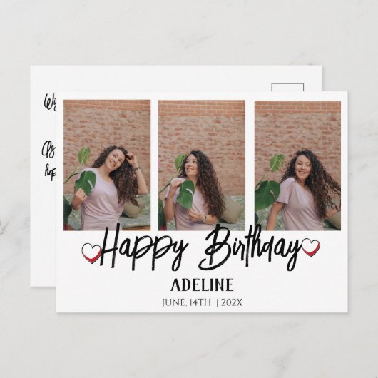 パーソナライズされたシンプル誕生日スタイリッシュ3枚 ポストカード (正面/裏面)