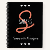 パーソナライズされたシンプル黒スクリプトモノグラムレシピ ノートブック (正面)