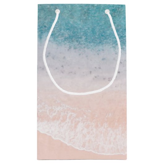 パーソナライズされたシーサイドビーチブルーシーサンドテンプレート スモールペーパーバッグ (裏面)