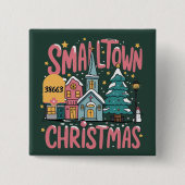 パーソナライズされたジプコードスモールタウンクリスマスピンク 缶バッジ (正面)