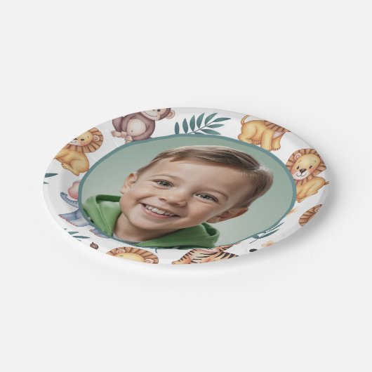 パーソナライズされたジャングルサファリの動物の縁ど写真 ペーパープレート (アングル)