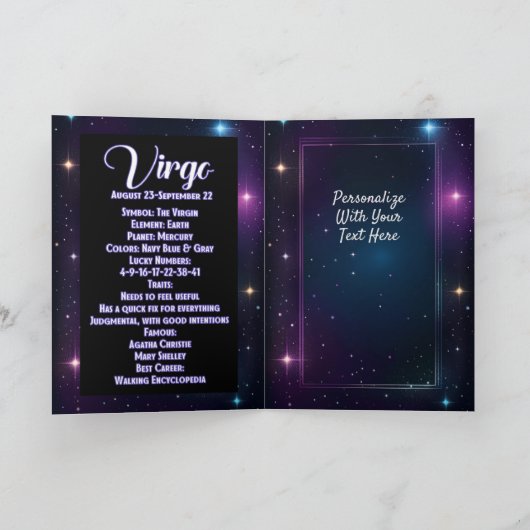 パーソナライズされたジュエリー ギャラクシー 十二星座 おとめ座 カード (内部)