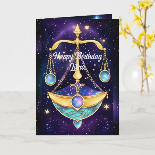 パーソナライズされたジュエリー ギャラクシー 十二星座 天秤座 カード (黄色い花)