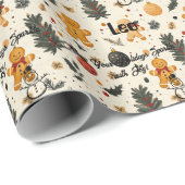 パーソナライズされたジンジャーブレッドマンとオーナメント ラッピングペーパー (ロールコーナー)