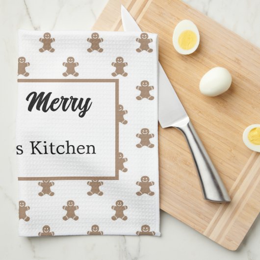 パーソナライズされたジンジャーブレッドマンパターン キッチンタオル (四つ折り)