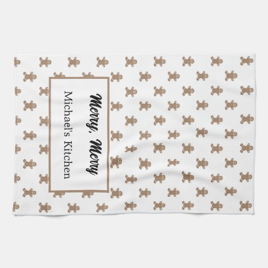 パーソナライズされたジンジャーブレッドマンパターン キッチンタオル (横)