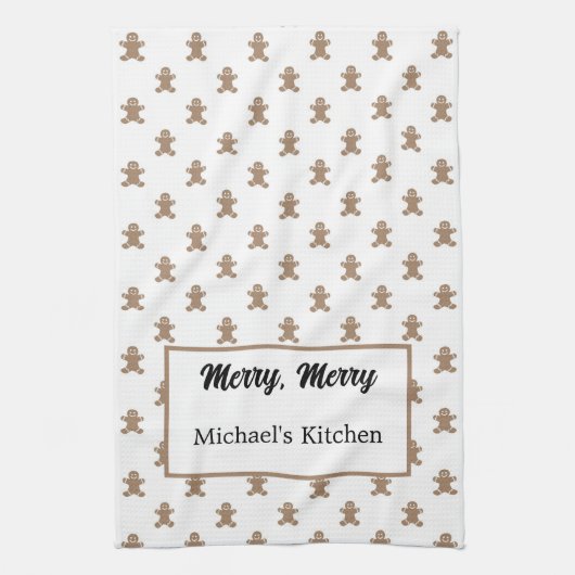 パーソナライズされたジンジャーブレッドマンパターン キッチンタオル (縦)