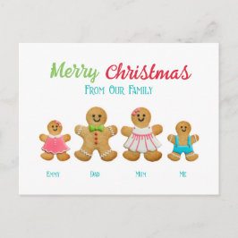 パーソナライズされたジンジャーブレッド家族グリーティングカード シーズンポストカード