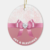パーソナライズされたスきらめくノーフレークホリデーオーナメント セラミックオーナメント (左)