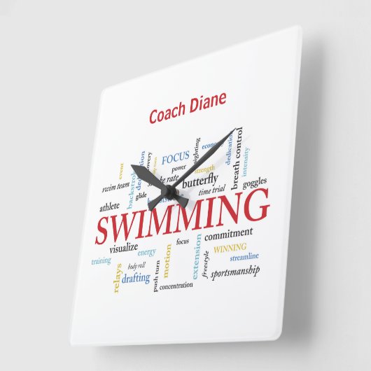 パーソナライズされたスイミングコーチ言葉で感謝 スクエア壁時計 (傾斜)