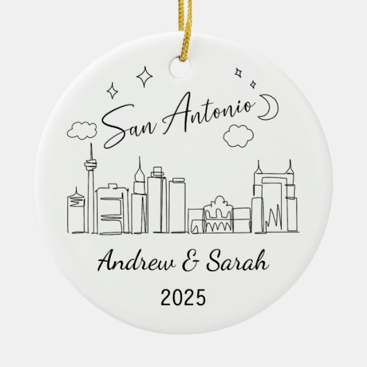 パーソナライズされたスカイラインサンアントニオオーナメントテキサス州 セラミックオーナメント (正面)