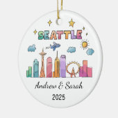 パーソナライズされたスカイラインシアトルオーナメント、ワシントン セラミックオーナメント (左)