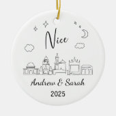 パーソナライズされたスカイラインニースオーナメント，フランス セラミックオーナメント (正面)
