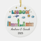 パーソナライズされたスカイラインリスボンオーナメント，ポルトガル セラミックオーナメント (正面)