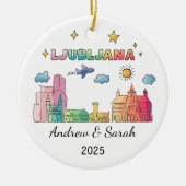 パーソナライズされたスカイラインリュブリャナオーナメント、スロベニア セラミックオーナメント (正面)