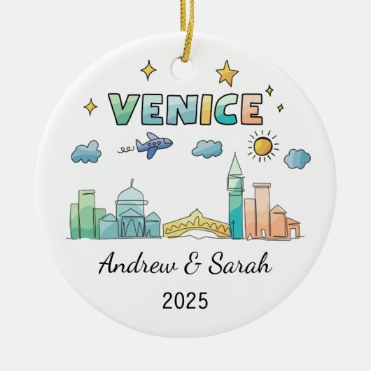 パーソナライズされたスカイラインヴェネツィアオーナメント，イタリア セラミックオーナメント (正面)
