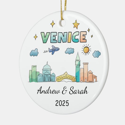 パーソナライズされたスカイラインヴェネツィアオーナメント，イタリア セラミックオーナメント (左)