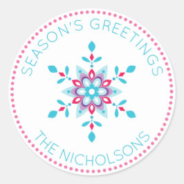 パーソナライズされたスカラフルノーフレークホリデイ ラウンドシール