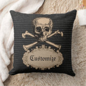 パーソナライズされたスカルとクロスボーン クッション (ブランケット)