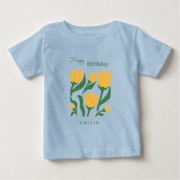 パーソナライズされたスカンディ フラワーバースデー ベビーTシャツ