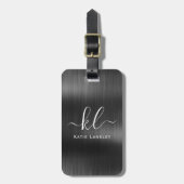 パーソナライズされたスクリプエレガントト黒メフェイクタル ラゲッジタグ (正面縦)