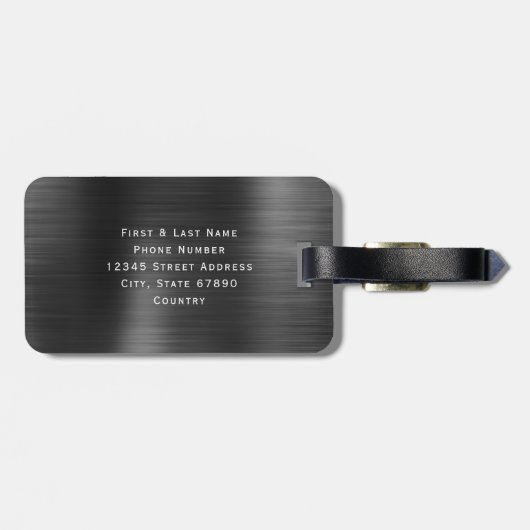 パーソナライズされたスクリプエレガントト黒メフェイクタル ラゲッジタグ (裏面横)