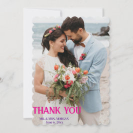 パーソナライズされたスクリプモダントシンプルの写真結婚の サンキューカード