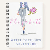 パーソナライズされたスタイリッシュファッション女性ピンクの花 ノートブック (正面)