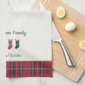 パーソナライズされたストッキングとクリスマスモノグラム キッチンタオル (四つ折り)