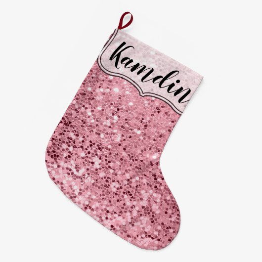 パーソナライズされたストッキングバラ金ゴールドグリッター ラージクリスマスストッキング (正面 (吊り時))