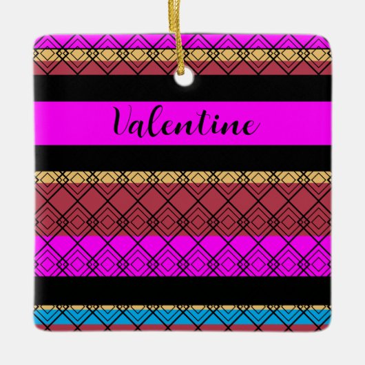 パーソナライズされたストライプのエレガント数々の文字 セラミックオーナメント (正面)