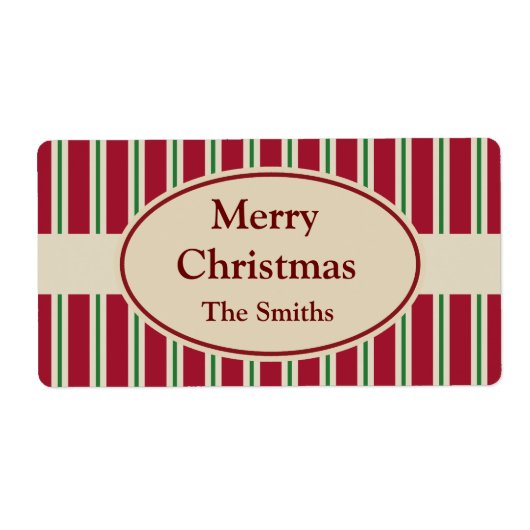 パーソナライズされたストライプのクリスマス ラベル (正面)