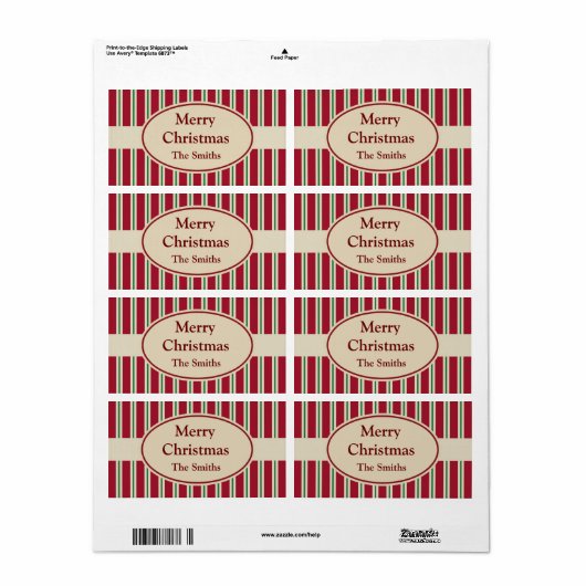 パーソナライズされたストライプのクリスマス ラベル (フルシート)