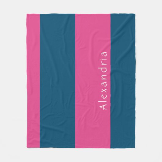 パーソナライズされたストライプピンクブルー フリースブランケット (正面)