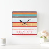 パーソナライズされたストライプ スクエア壁時計 (ホーム)