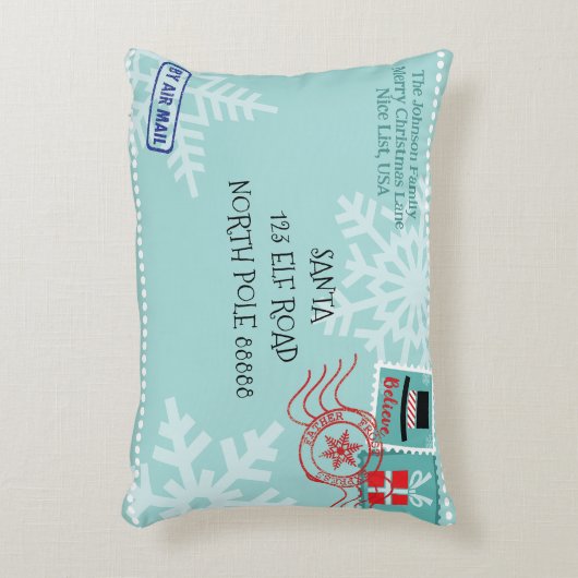 パーソナライズされたスノーフレークサンタレタークリスマス アクセントクッション (正面(垂直))