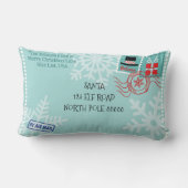 パーソナライズされたスノーフレークサンタレタークリスマス ランバークッション (裏面)