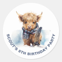 パーソナライズされたスノーボーディングハイランド牛シール